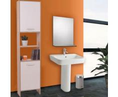 Meuble colonne salle de bain en bois design hêtre portes blanches - Accessoires salles de bain et WC