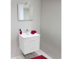 Meuble suspendu 60 cm Zoé, blanc + vasque porcelaine, miroir, spot - Installations salles de bain
