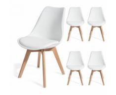 4 chaises design contemporain nordique scandinave Blanc,chaises de cuisine en bois - Chaise
