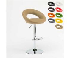 Tabouret haut bar cuisine fixe pivotant réglable en hauteur avec repose-pieds CHICAGO, Couleur: Beige - Tabourets