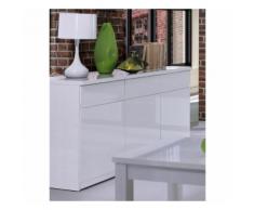 Buffet, bahut, enfilade 3 portes et 3 tiroirs FABIO + Miroir. Coloris blanc brillant. Meuble pour salon salle à manger - Buffets