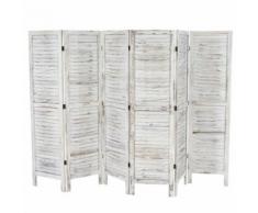 Paravent /séparation bois, 6 pans, 276x2x170cm, shabby, vintage, blanc - Objet à poser