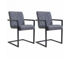 Lot de 2 chaises TARENT pour salle à manger ou cuisine, design vintage avec assise rembourrée, revêtement en synthétique gris - Chaise