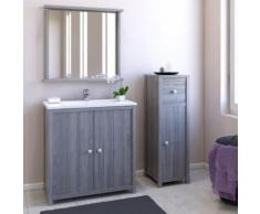 Ensemble meuble sous-vasque + vasque résine + miroir 1 tablette GALET / Gris - Meubles de salle de bain