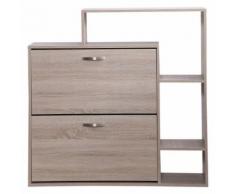 Armoire à chaussures organisateur de luxe pour chaussures 2 portes abattantes 2 compartiments 3 niches + étagère panneaux particules coloris chêne - Meubles à chaussures