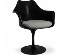 Myfaktory - Fauteuil tulipe pivotante - tissu - coque noire - fibre de verre gris clair - Chaise