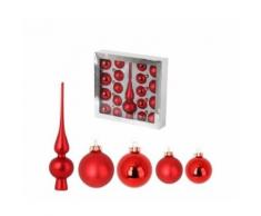 Set de 19 boules de noel en verre avec 1 cimier - oe 6 / 5 cm - oe 6 x h 27 cm - rouge - Objet à poser