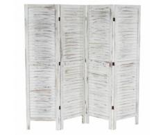 Paravent /séparation bois, 4 pans, 182x2x170cm, shabby, vintage, blanc - Objet à poser
