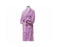 Peignoir YU blanc rayures prune, taille L - Linge de bain