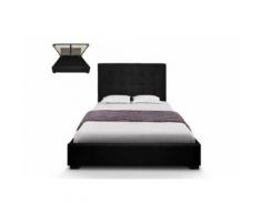 Lit capitonné coffre capitonné 140x190 + Sommier Cuir PU Noir SOMY - Cadre de lit