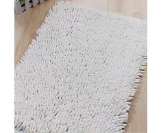 Tapis de bain en chenille à poils longs Blanc - Accessoires de bain
