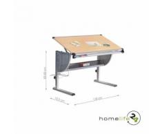 Très beau bureau enfant métal laqué gris alu MDF réglable en hauteur et inclinable - Bureaux