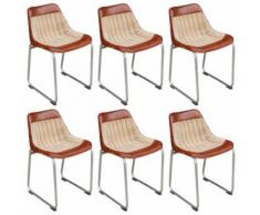 Meelady 6 Chaises de cuisine Cuir véritable et toile Marron et beige - Chaise