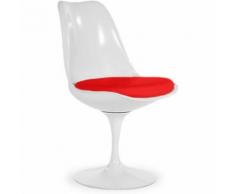 Myfaktory - Chaise tulipe pivotante - tissu - coque blanche - fibre de verre rouge - Chaise