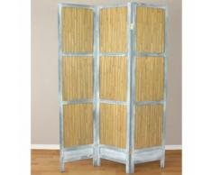 Paravent 3 pans en roseau et bois gris cloison de séparation PAR06053 - Objet à poser