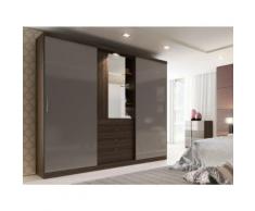 Armoire BODIL - portes coulissantes - Miroir et tiroirs - L240cm - Chocolat et taupe - Armoire