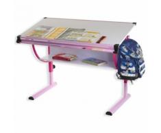 Bureau enfant écolier junior CARINA table à dessin réglable en hauteur et plateau inclinable avec tablette en MDF, structure rose - Bureaux