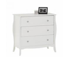Commode de chambre ANTOINETTE style baroque rococo design moderne, rangement avec 3 tiroirs, en pin massif lasuré blanc - Commodes