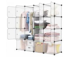 Armoire Penderie Rangement Modulable Placard Etagères de Rangement 16 Cubes Transparent Pour vêtements Chaussures Jouets - Armoire