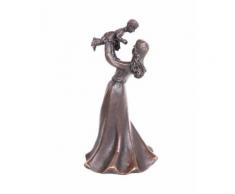Cloche de table en bronze clochette sonnette statue femme et enfant - 11 cm - Objet à poser