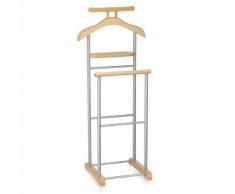 Valet de chambre MEDINA chevalet de nuit double portant pour vêtements, en MDF couleur hêtre et métal laqué argenté - Portants et valets de nuit