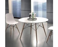 Table à manger ronde scandinave blanche et bois clair ULRIK - L 100 x P 100 x H 77 cm - Tables salle à manger