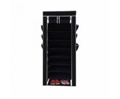 Armoire, Penderie, Placard à chaussures, 6 poches latérales, 160 x 58 x 28 cm, Noir, Matériau: Tubes en acier inoxydable, Connecteurs de tuyaux en plastique - Armoire