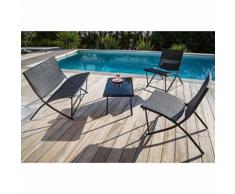 Salon de jardin 1 table basse + 1 fauteuil double + 2 fauteuils en résine tressée - Gris foncé - Bougeoir, bougie et senteur