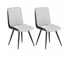 Lot de 2 chaises SANTANDER en tissu gris clair pour salle à manger ou cuisine, design retro avec 4 pieds en métal laqué noir - Chaise