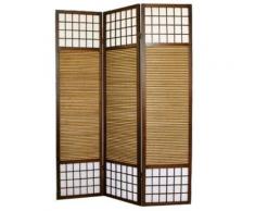 Paravent en bois brun avec bambou Spécial taille 2 m de 3 pans -PEGANE- - Objet à poser