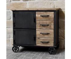 Meuble Industriel Campagne en Bois et Fer Bahut Enfilade Commode à Roulettes Placards Tiroirs - Buffets