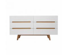 Commode scandinave blanc brillant et frêne 6 tiroirs MELKA - Commodes