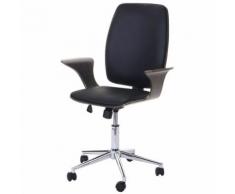 Chaise de bureau HWC-C54, bois courbé, chaise pivotante, similicuir ~ design bois de noyer, tissu noir - Sièges et fauteuils de bureau
