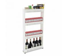 Étagère à Roues, Meuble de Rangement avec Roues, 4 compartiments, 112 x 54 x 12 cm, Blanc, Matériau: Plastique, Polypropylène - Bibliothèques