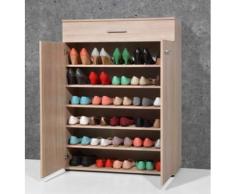 Armoire meuble à chaussures chêne sonoma avec 2 portes et 1 tiroir, L 89 x H 120 x P 37 cm -PEGANE- - Meubles à chaussures