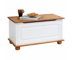 Coffre de rangement BRISTOL banc avec abattant en pin massif lasuré blanc et brun - Bancs