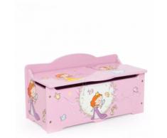 Coffre à jouets en bois meuble chambre enfant motif princesse 60x33x30cm APE06003 - Objet à poser