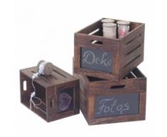 3x boîte en bois Troyes, box de conservation avec tableau, style shabby, vintage - marron - Boite de rangement