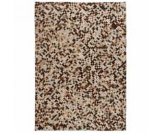 Homgeek Tapis Cuir véritable Patchwork Carré Marron/Blanc - Textile séjour