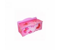 Coffre à jouets en bois meuble chambre enfant motif papillon rose 60x33x32cm APE06004 - Objet à poser