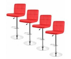 4 PCS tabourets de bar, Chaise de bar PU Rouge pivotante Réglable - Tabourets