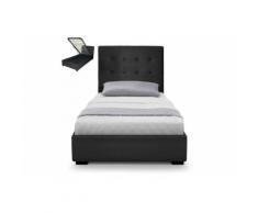 Lit capitonné coffre capitonné 90x190 + Sommier Cuir PU Noir SOMY - Cadre de lit