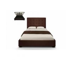 Lit capitonné coffre capitonné 140x190 + Sommier Cuir PU Marron foncé SOMY - Cadre de lit