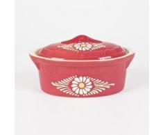 Poteries Rene Beck - Terrine Ovale 1L Rouge/Marguerite - Casserolerie