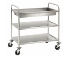 Chariot de service cuisine design professionnel inox 2 étages + 1 bac max 120 kg 3614117 - Accessoires de rangement