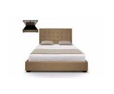 Lit capitonné coffre capitonné 160x200 + Sommier Cuir PU Taupe SOMY - Cadre de lit