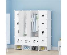 Armoires Etagères Plastiques - Penderie Plastiques, Meuble Rangement 16 Cubes Modulables + 4 Cubes Chaussures, Blanc - Armoire
