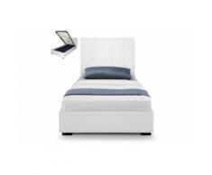 Lit capitonné coffre capitonné 90x190 + Sommier Cuir PU Blanc SOMY - Cadre de lit