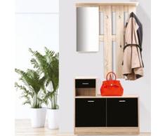 Meuble vestiaire d'entrée décor hêtre portes noires avec miroir - Accessoires salles de bain et WC