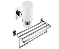 Ensemble de 2 pièces de salles de bain avec finition en laiton chromé ( porte-serviettes et porte-brosse à dents ) - Accessoires salles de bain et WC